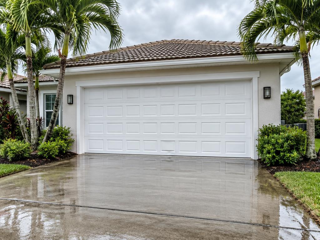 Florida home garage door with minor storm damage